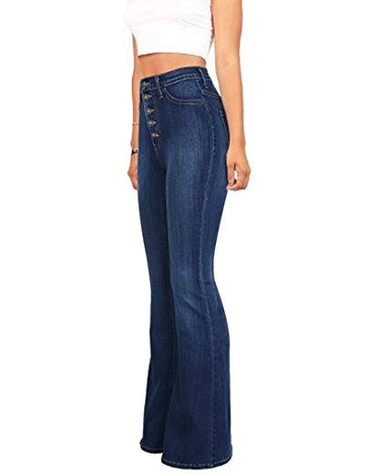 Women’s High Waisted Bell Bottom Stretch Flare Bootcut Denim Jeans navy color