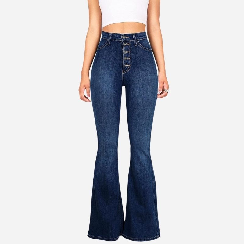 Women’s High Waisted Bell Bottom Stretch Flare Bootcut Denim Jeans navy color