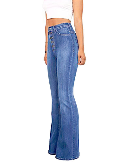 Women’s High Waisted Bell Bottom Stretch Flare Bootcut Denim Jeans blue color