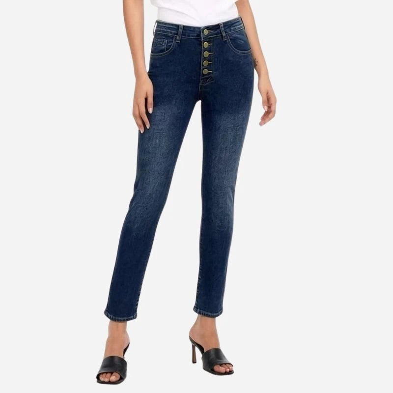 women's high waisted button fly skinny jeans stretch denim pants
