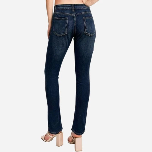women's high waisted button fly skinny jeans, back view