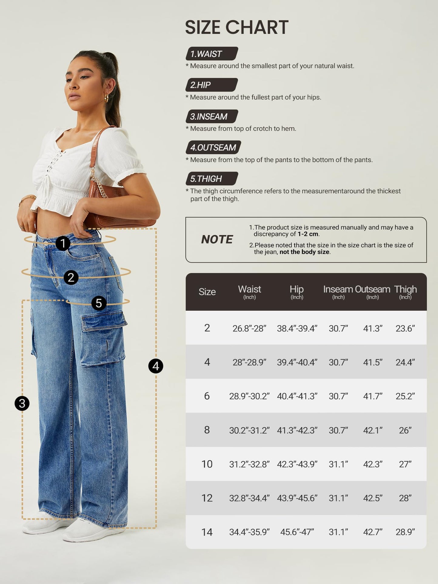 Women's High Waisted Cargo Jeans Straight Wide Leg Stretch Baggy Jean