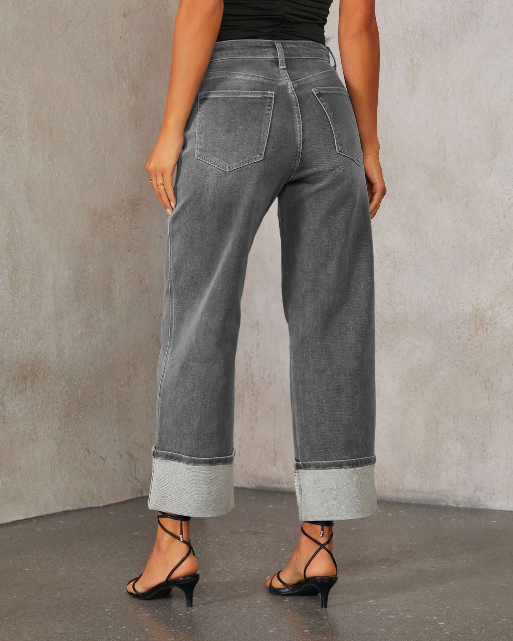 Women’s High Waisted Straight Leg Cuffed Jeans Vintage Casual Denim Pants