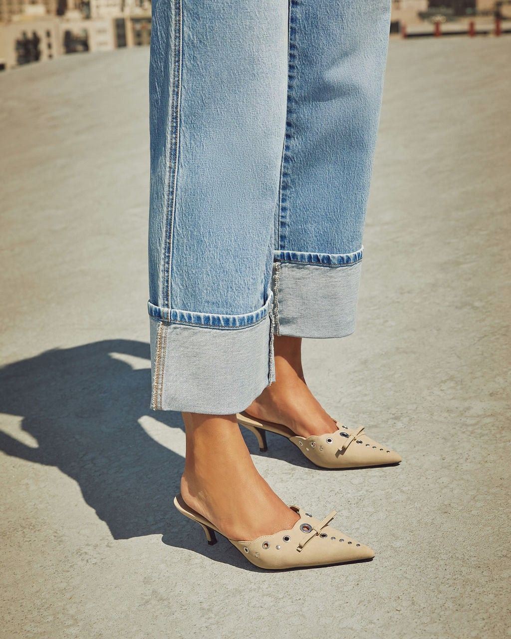 Women’s High Waisted Straight Leg Cuffed Jeans Vintage Casual Denim Pants