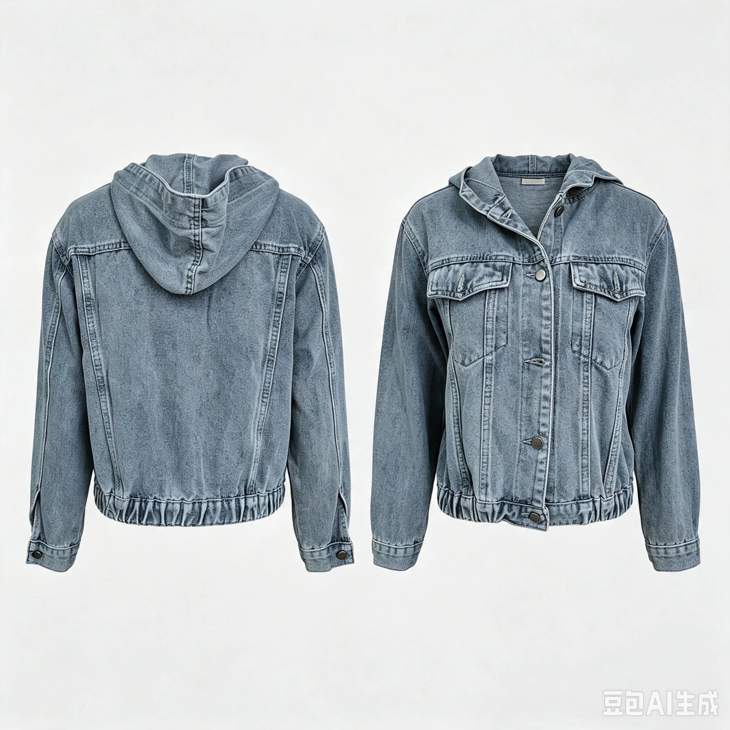 women's hooded denim jacket cropped jean coat in blue