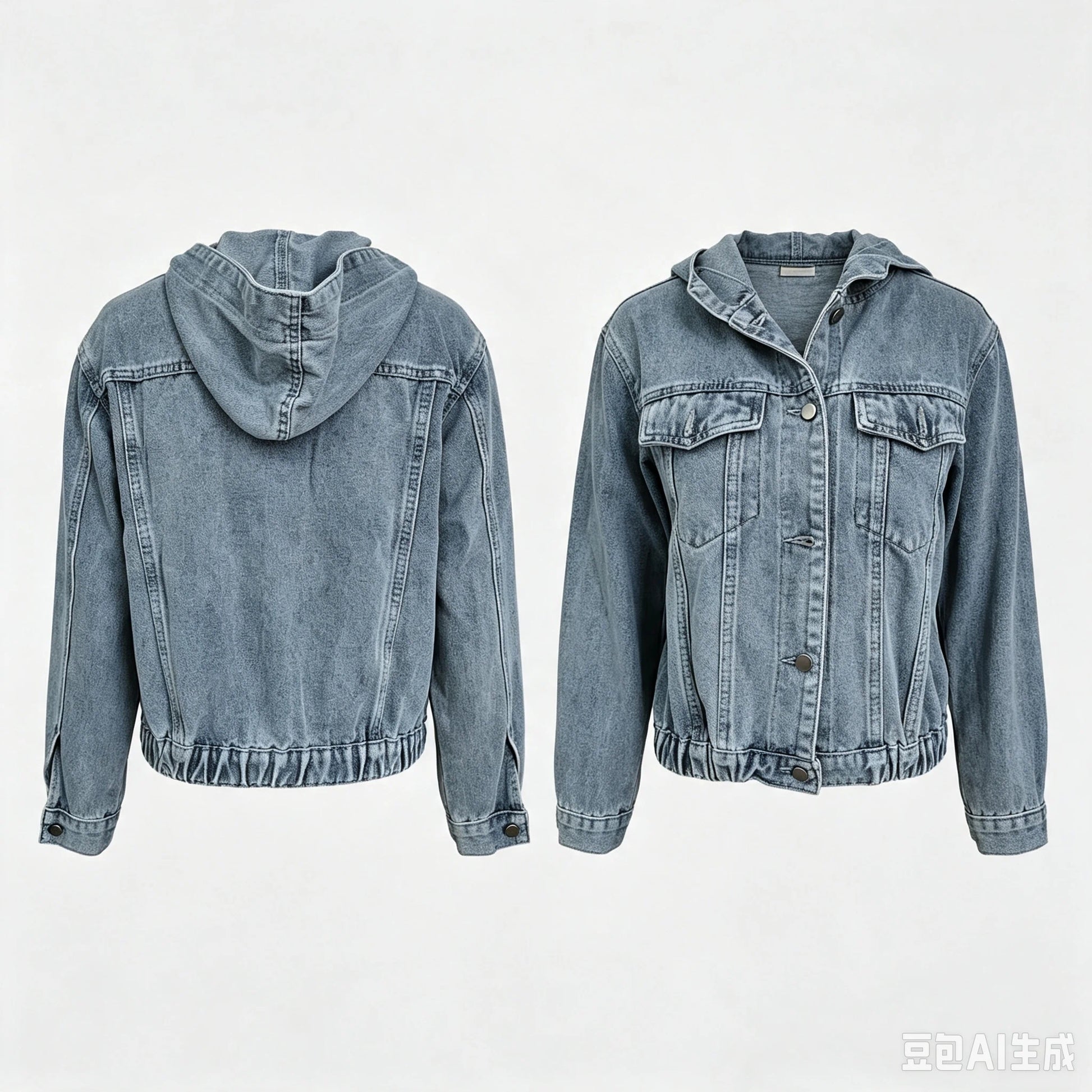 women's hooded denim jacket cropped jean coat in blue