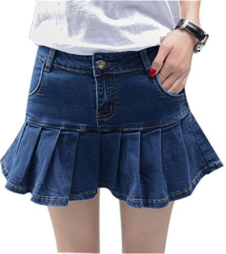Women's Jeans Skirt Slim A-line Pleated Ruffle Short Mini Denim Skirts