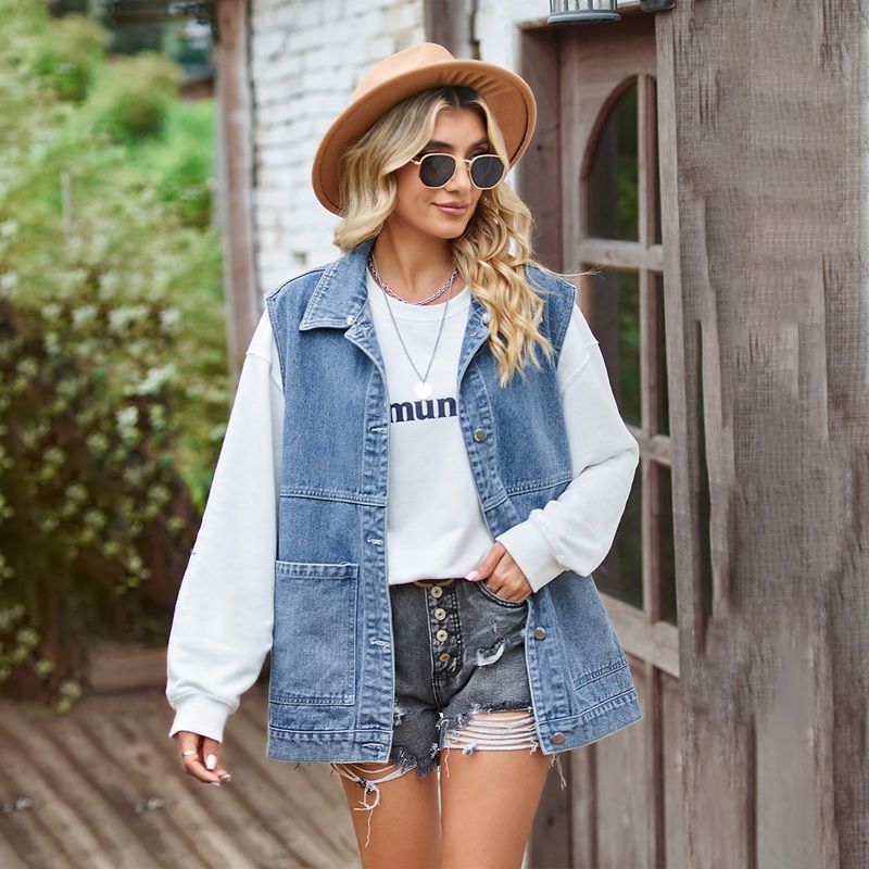 Women¡¯s longline sleeveless denim vest