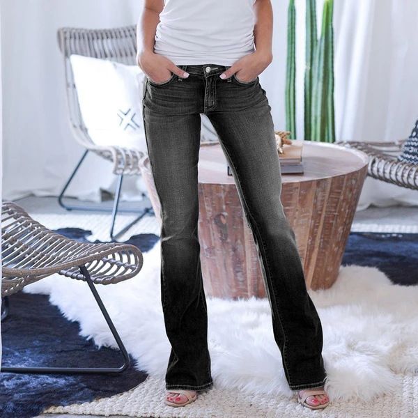 High Waisted Flare Jeans for Women Low Rise Bootcut Casual Stretch Denim Pants black color