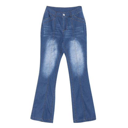 Women's Low Rise Flare Jeans Retro Center Seam Slim Fit Long Denim Pants