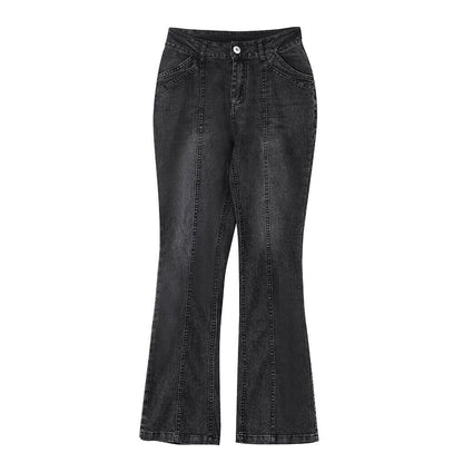 Women's Low Rise Flare Jeans Retro Center Seam Slim Fit Long Denim Pants