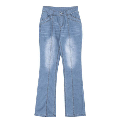 Women's Low Rise Flare Jeans Retro Center Seam Slim Fit Long Denim Pants