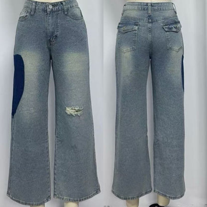Women’s low waist heart-shaped baggy jeans, front and back views