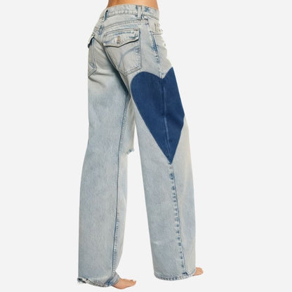 Women’s low waist heart-shaped side seam baggy jeans