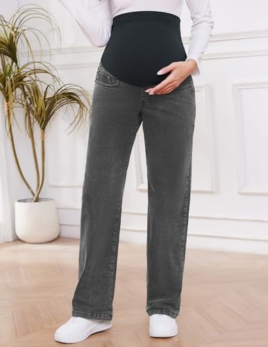 Women's Maternity Jeans Straight Leg Pants Relaxed Fit Pregnancy Denim Work Trousers