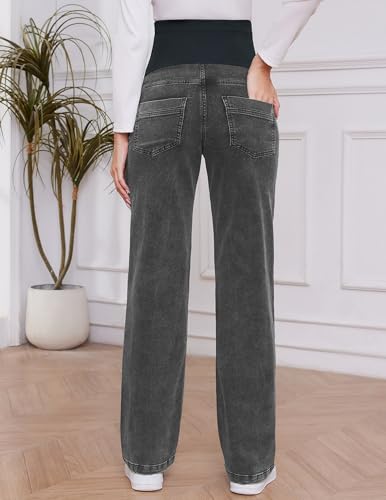 Women's Maternity Jeans Straight Leg Pants Relaxed Fit Pregnancy Denim Work Trousers