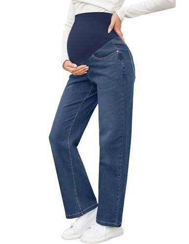 Women's Maternity Jeans Straight Leg Pants Relaxed Fit Pregnancy Denim Work Trousers