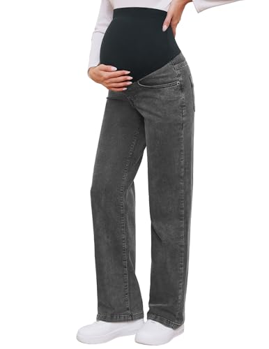 Women's Maternity Jeans Straight Leg Pants Relaxed Fit Pregnancy Denim Work Trousers