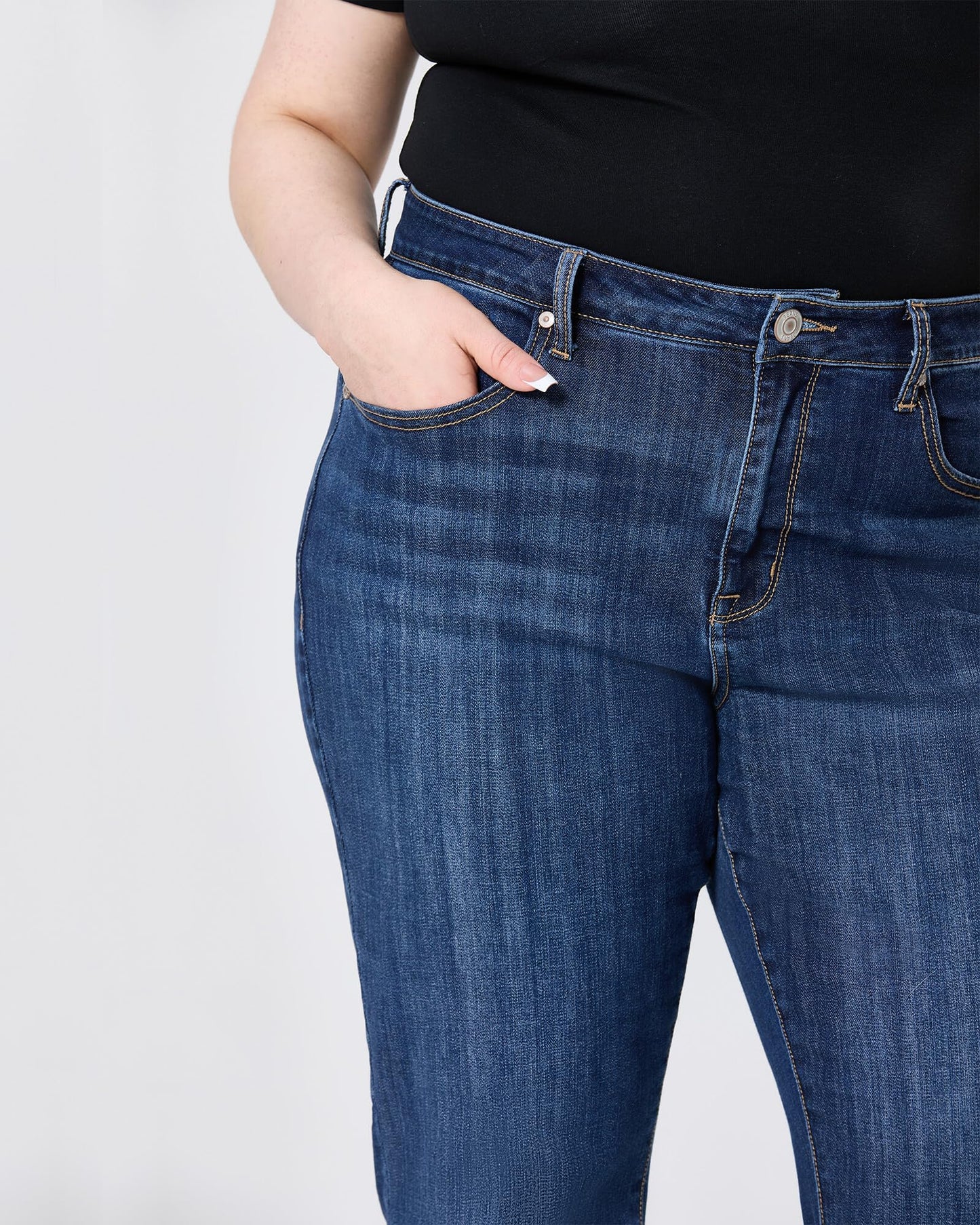Women's Plus Size Bell Bottom Jeans Mid High Rise Flare Denim Pants