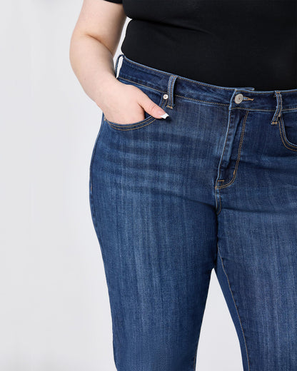 Women's Plus Size Bell Bottom Jeans Mid High Rise Flare Denim Pants