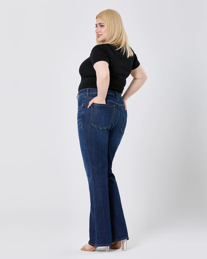 Women's Plus Size Bell Bottom Jeans Mid High Rise Flare Denim Pants