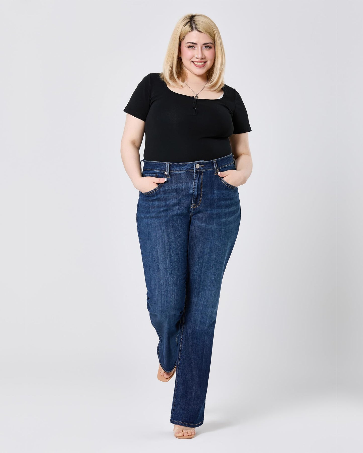 Women's Plus Size Bell Bottom Jeans Mid High Rise Flare Denim Pants