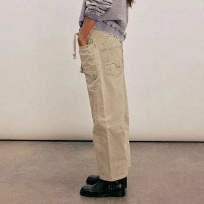 women's pull-on barrel jeans drawstring baggy pants in khaki, side view