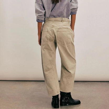 women's pull-on barrel jeans drawstring baggy pants in khaki, back view