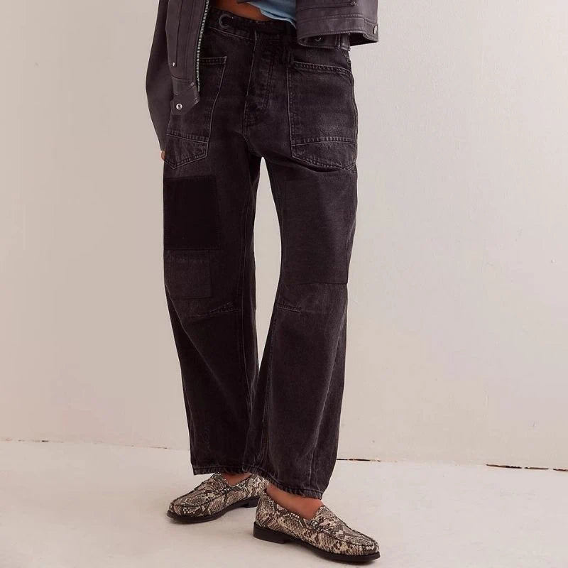 women's pull-on barrel jeans drawstring baggy pants in black