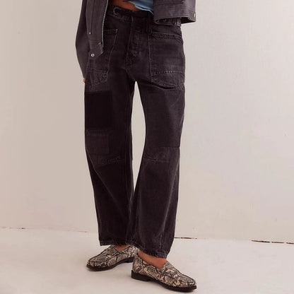 women's pull-on barrel jeans drawstring baggy pants in black