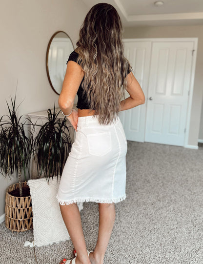 Women's Denim Maxi Skirt Elastic High Waist Frayed A-Line Jeans Skirt
