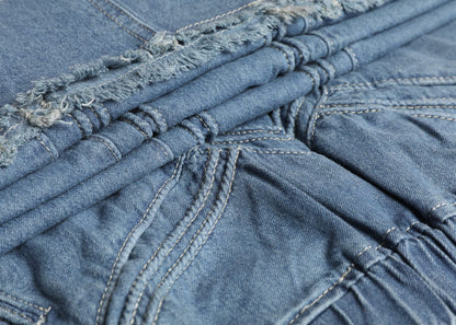 Women's Retro Jeans Skirt Elastic High Waist Frayed A-Line Maxi Denim Skirt