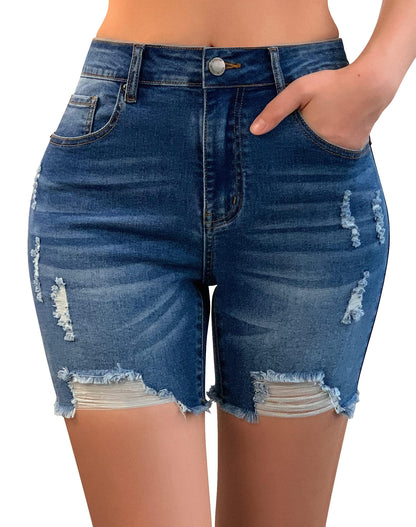 Women Ripped High Waisted Shorts Summer Distressed Denim Jean Shorts