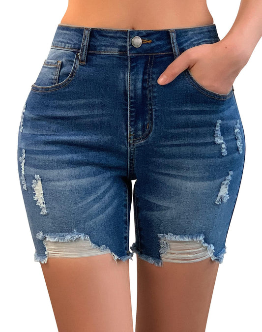Women Ripped High Waisted Shorts Summer Distressed Denim Jean Shorts
