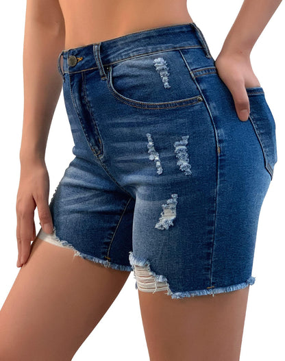 Women Ripped High Waisted Shorts Summer Distressed Denim Jean Shorts