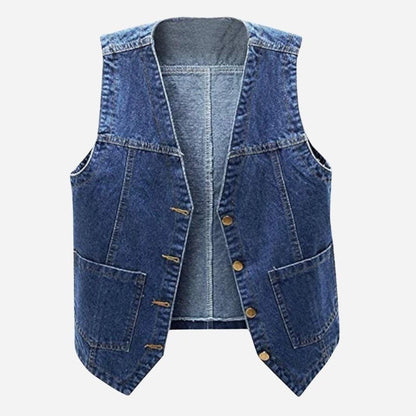 women's sleeveless denim vest top jean jacket in dark blue