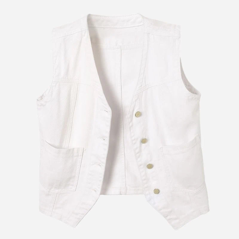 women's sleeveless denim vest top jean jacket in white
