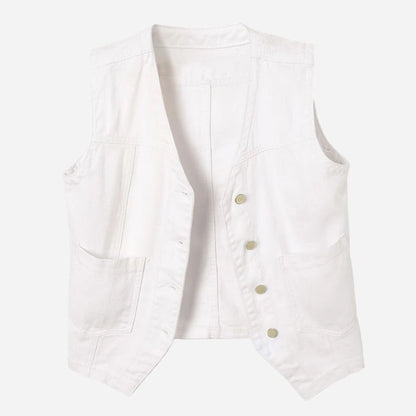 women's sleeveless denim vest top jean jacket in white