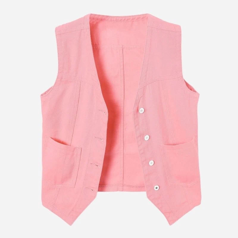 women's sleeveless denim vest top jean jacket in pink