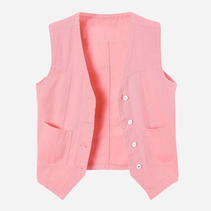 women's sleeveless denim vest top jean jacket in pink
