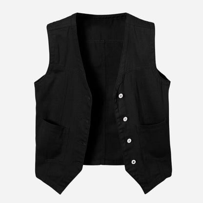 women's sleeveless denim vest top jean jacket in black