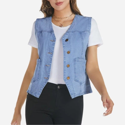 women's sleeveless denim vest top jean jacket in light blue