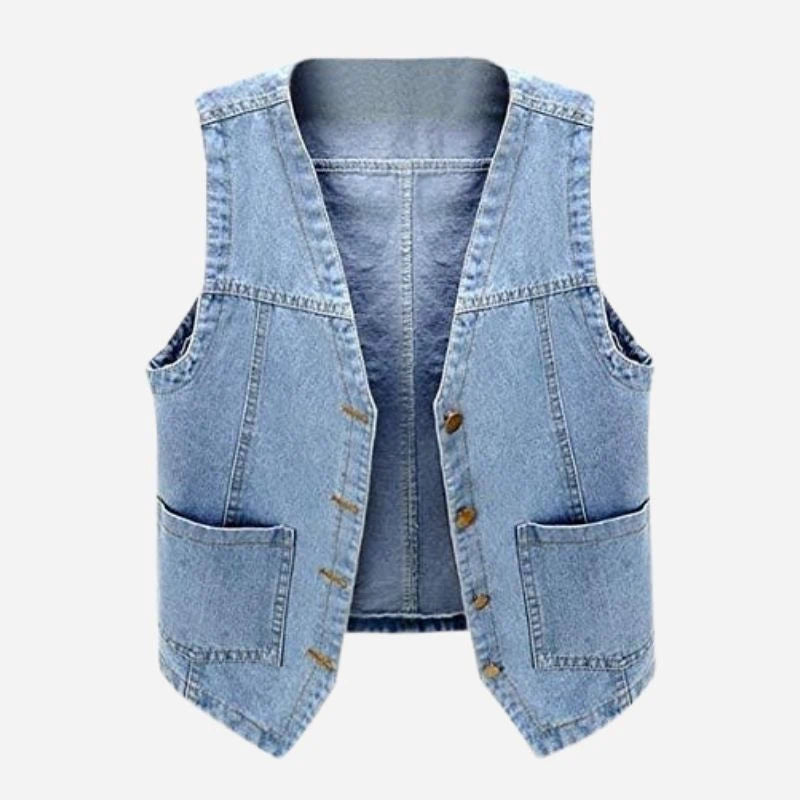 women's sleeveless denim vest top jean jacket in light blue