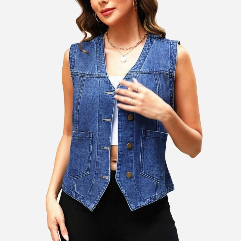 women's sleeveless denim vest top v neck jean jacket