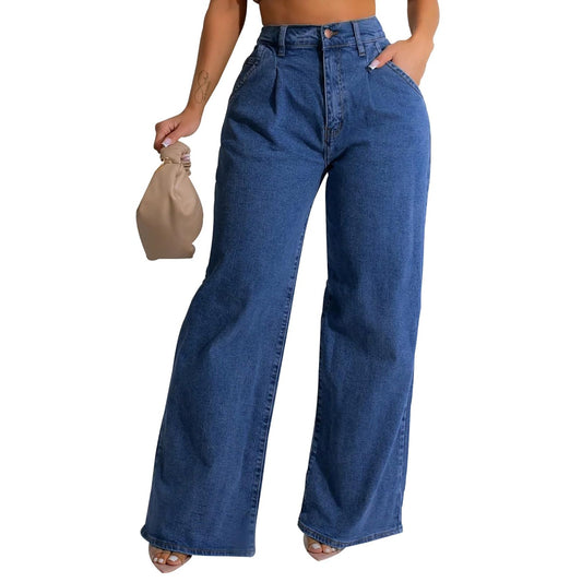 Women's Straight Leg High Waist Baggy Boyfriend Denim Jeans