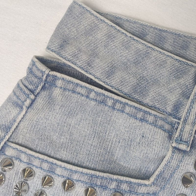 Women’s Studded & Rhinestone Denim Shorts Sexy Mid Rise Streetwear Jean Shorts