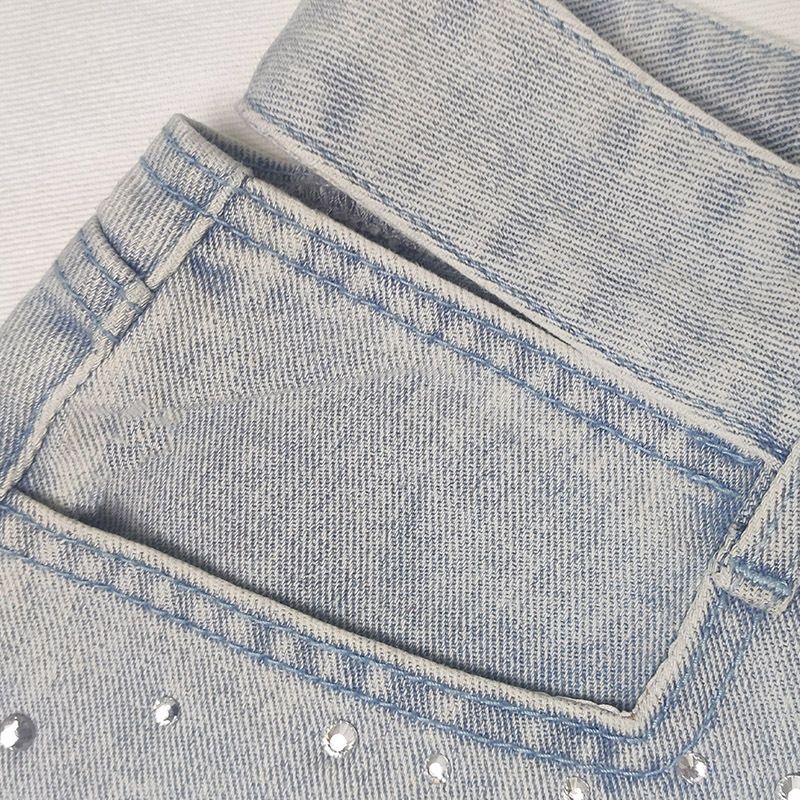 Women’s Studded & Rhinestone Denim Shorts Sexy Mid Rise Streetwear Jean Shorts