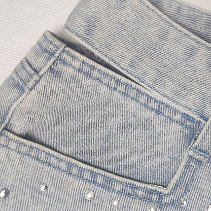 Women’s Studded & Rhinestone Denim Shorts Sexy Mid Rise Streetwear Jean Shorts