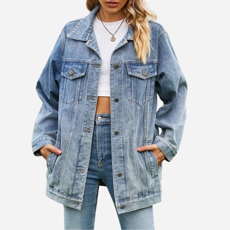 Women's washed denim jacket jean coat in light blue