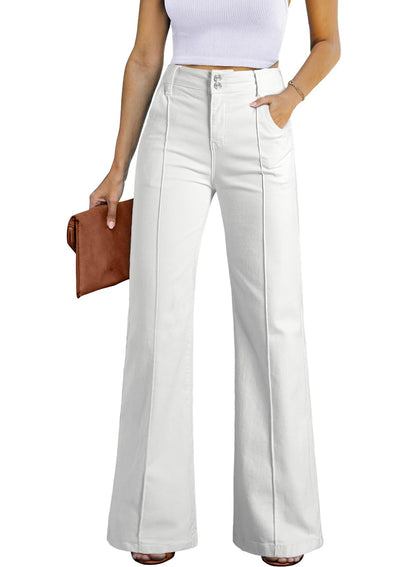 Women's Wide Leg Flare Jeans Baggy High Waisted Stretch Denim Pants